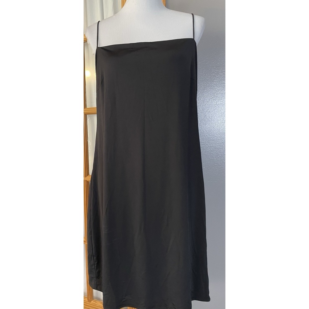 Vtg 80s Blanc Slip Mini Dress 3X Black Spaghetti Straps USA Made Cocktail Goth